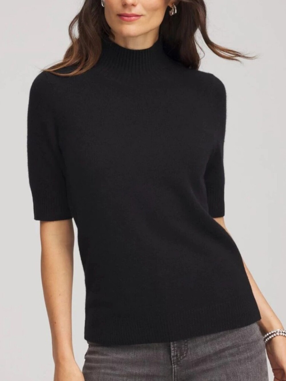 Nwt Chico's 100% Cashmere Black Elbow Sleeve Sweater XL